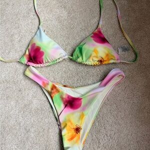 Floral Triangle Bikini Set in Multicolor